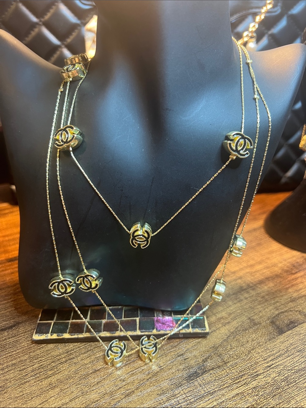 Gold-Tone Multi-Layer Logo Pendant Necklace